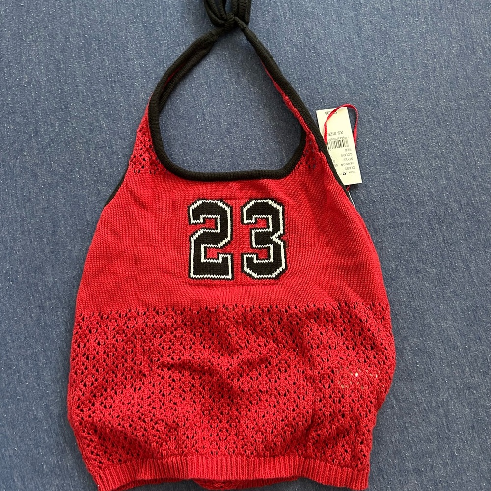 Red knit halter jersey top